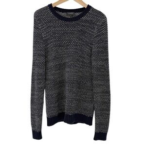 Express Womens Navy Blue White Textured Marled Knit Crewneck Sweater Small